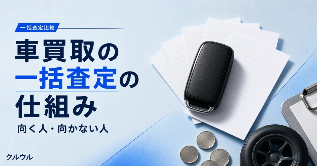 車買取の一括査定の仕組みを表す車のキーと査定用クリップボードのイメージ画像