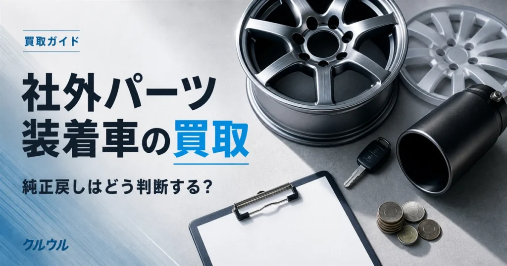 社外パーツ装着車の買取と純正戻しの判断基準を示す車のキーと査定クリップボードのイメージ画像