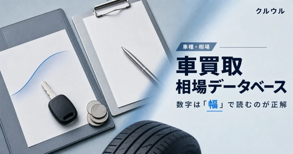 車買取相場データベースの見方と数字の読み解き方を示すイメージ画像
