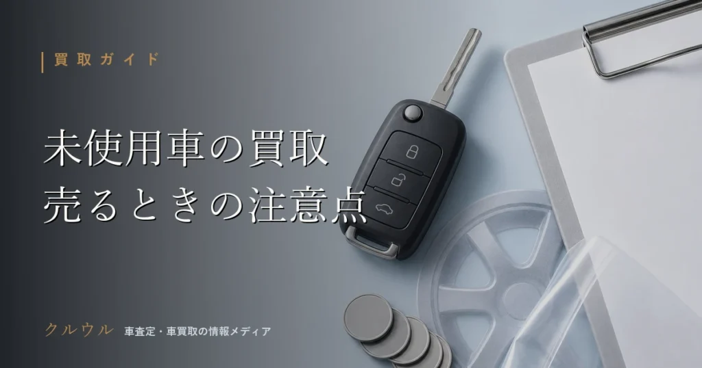 未使用車（登録済未使用車）の買取査定の注意点を示す車のキーと査定クリップボードのイメージ画像