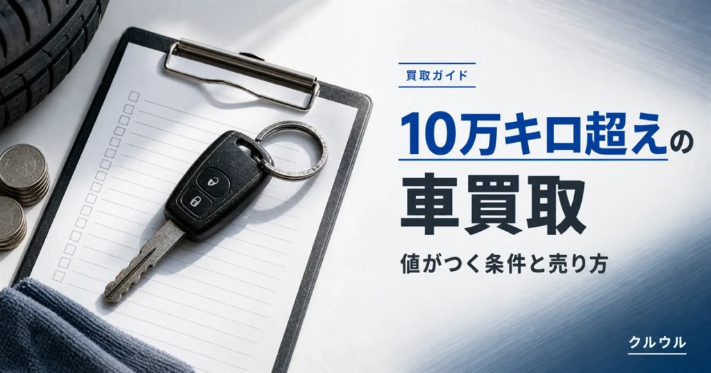 走行距離10万キロ超えの車の買取査定で値がつく条件と売り方を示すイメージ画像