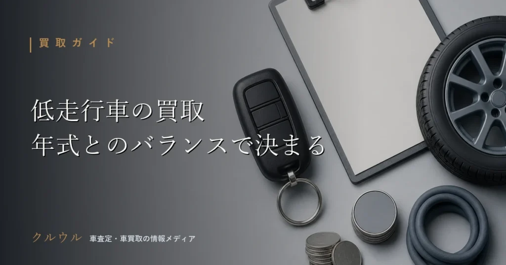 低走行車の買取査定と年式のバランスをイメージした車のキーと査定チェックリストの画像